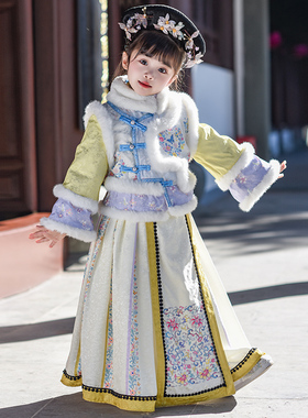 格格服女童冬装拜年服秋冬加厚儿童古装冬季汉服国风满族过年服装