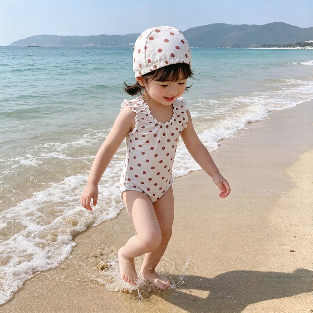 新儿童泳衣温泉游泳女童夏季连体泳装宝宝可爱风游泳衣带泳帽套装
