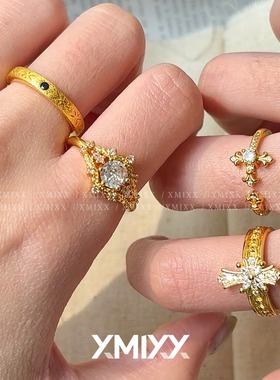 小众复古鸢尾十字架开口戒指女