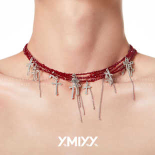 多层水晶流苏十字架项链女颈链choker锁骨链高级感配饰2024年新款