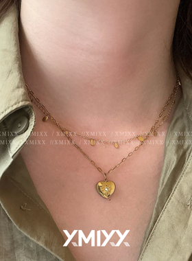 复古vintage钛钢爱心叠戴锁骨链