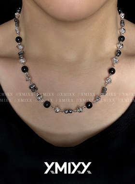 XMIXX ins风格黑色串珠无性别项链中性风小众轻奢潮流情侣毛衣链