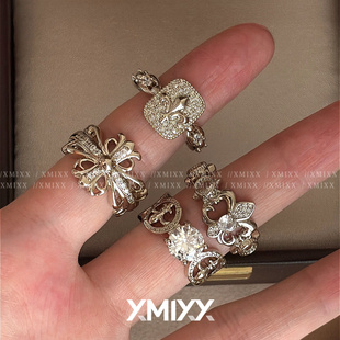 中古vintage镀金重工细闪鸢尾锆石小众特别戒指女高级复古冷淡风