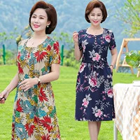 Váy lụa cotton hè 2019 cho phụ nữ trung niên mới 40 tuổi 50 nữ trung niên váy ngắn tay quý phái - Quần áo của mẹ mẫu đầm trung niên đẹp nhất hiện nay