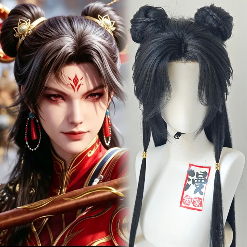 师兄啊师兄 哪吒cos假发造型 修脸版国漫哪吒丸子头毛娘精修成品图片