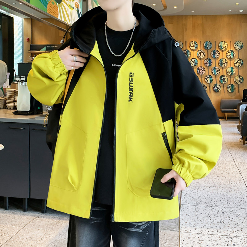 拼接撞色外套男春季2026新款超火潮流初高中学生夹克青少年冲锋衣