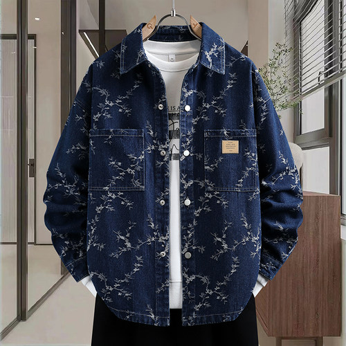 复古水洗牛仔衣服男外套2026新款春秋款轻奢潮牌宽松长袖衬衫夹克