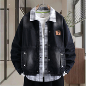 设计感假两件牛仔外套男春秋季 初高中学生夹克帅气青少年长袖 衬衣