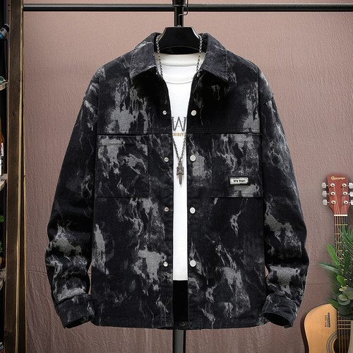 扎染渐变色牛仔外套男士2026秋季新款高级感痞帅夹克青年休闲男装