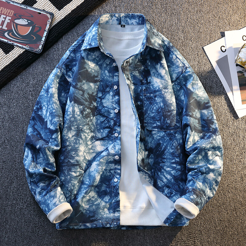 春夏季花衬衫男长袖2025年新款高级感痞帅高街衬衣青少年学生外套