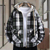 双面穿格子外套男初高中学生连帽褂子2025春季 新款 青少年男孩夹克