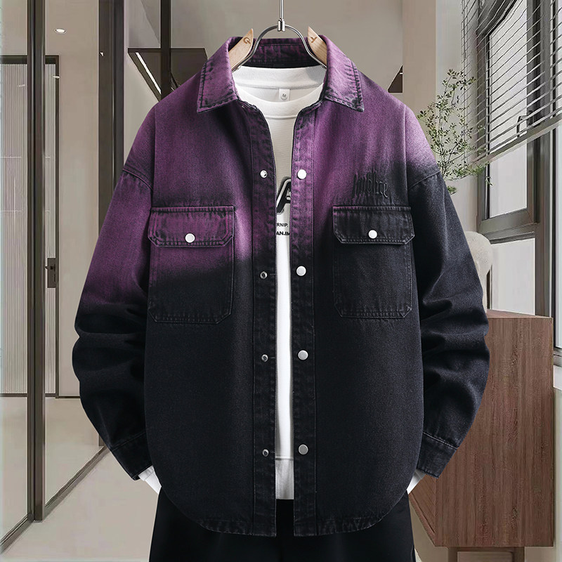 男士牛仔外套2026超火新款潮流初高中学生夹克青少年撞色刺绣衬衫