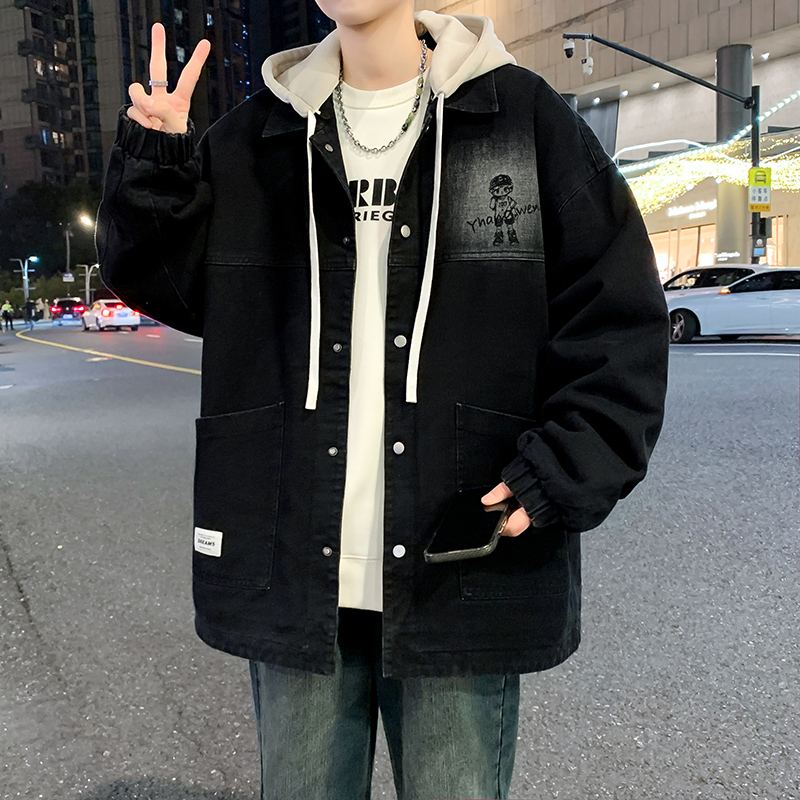 13岁初中生牛仔外套男春秋款15大童休闲褂子16青少年冬季加绒夹克