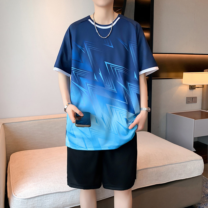 夏季冰丝t恤短袖短裤套装男初高中学生速干运动服青少年ootd穿搭