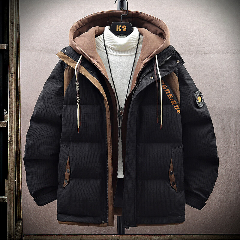 初高中学生羽绒棉服男冬季时尚潮流假两件保暖棉衣外套男冬天袄子