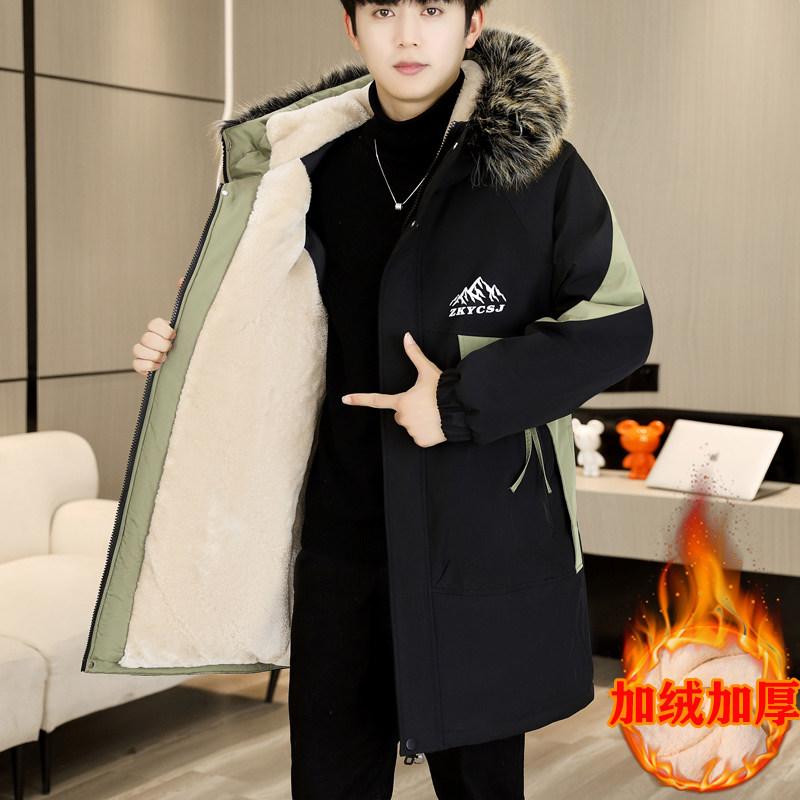 男士棉衣外套冬季加绒加厚防寒中长款袄子青少年男装冬装派克棉服