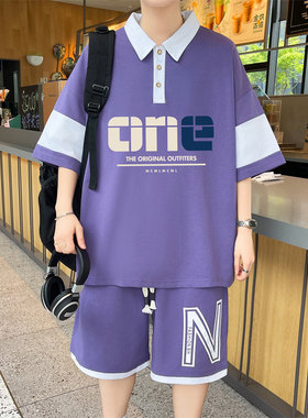 初高中学生套装男夏季潮牌半袖POLO衫酷帅青少年大童夏装短袖短裤