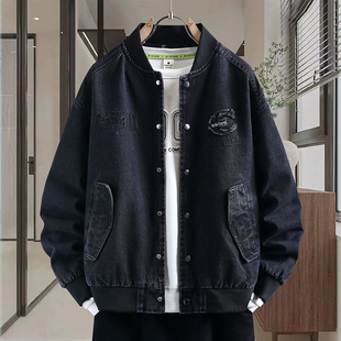 复古刺绣牛仔衣外套男士高级感痞帅休闲夹克青少年高中学生棒球服