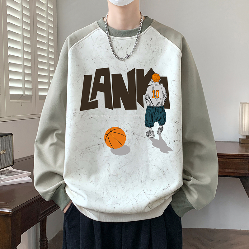 设计感撞色卫衣男孩大童春秋季2025新款美式潮牌帅气青少年打底衫