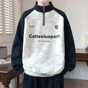 青少年半拉链高领卫衣男孩大童春秋季潮流撞色上衣初中学生打底衫