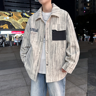 灯芯绒衬衫式夹克男款春秋季2025新款高级感痞帅休闲翻领外套衬衣