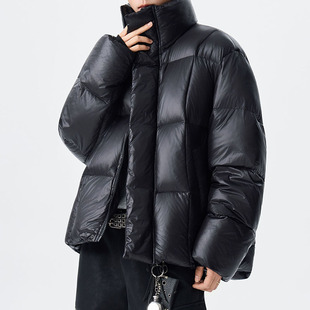 90白鸭绒羽绒服男冬季 立领外套宽松休闲防寒面包服 高级感痞帅短款