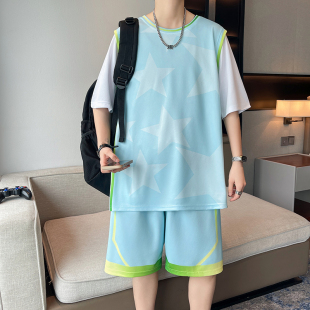 冰丝运动服套装男生球衣夏季薄款速干短袖短裤初中学生大童篮球服