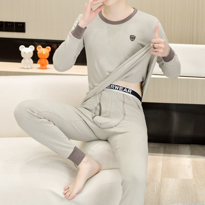 纯棉圆领保暖内衣男士秋冬季秋衣秋裤青少年初高中学生内搭打底衫