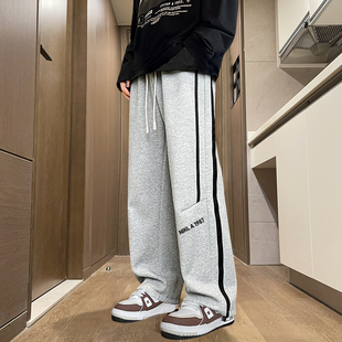美式休闲运动裤男青少年秋季裤子男款初高中学生宽松直筒纯棉卫裤