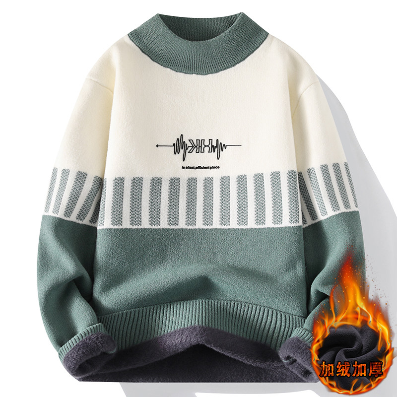 13岁青少年一体绒毛衣14男孩15初中高中学生16大童加厚内搭针织衫