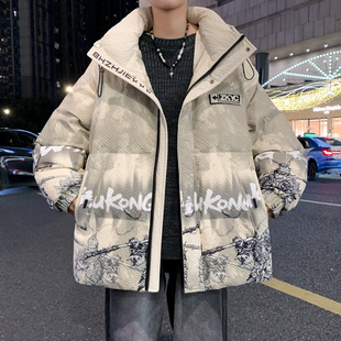 冬季国潮棉衣男孩青少年时尚潮流外套棉袄初中生加厚保暖羽绒棉服