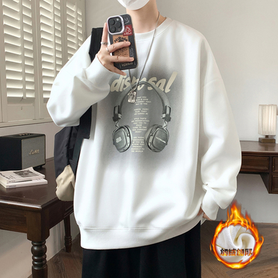 青少年百搭卫衣男孩初中生秋冬加绒加厚打底衫胖大童圆领长袖上衣