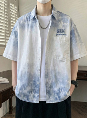 青少年夏季衬衫男纯棉短袖2026新款初中高中学生宽松休闲衬衣外套