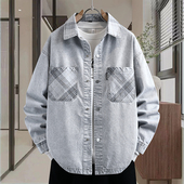 衬衫 复古潮牌休闲翻领外套高级感宽松长袖 水洗牛仔夹克春秋季 男士
