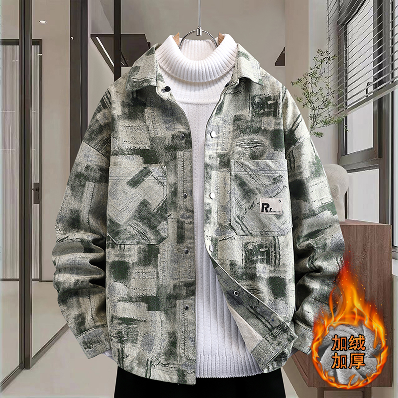 高级感痞帅男士牛仔外套2024新款秋冬季加绒加厚青少年学生夹克衫