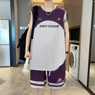 初中高中学生运动套装男夏季潮牌青少年大童短袖t恤速干冰丝短裤