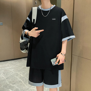 初中高中学生运动套装男夏季潮牌青少年大童短袖t恤速干冰丝短裤