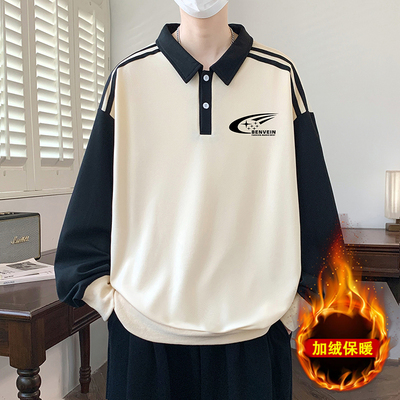 美式套头长袖卫衣男秋冬季2025新款超火加绒加厚POLO衫青少年上衣