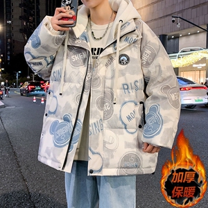 初高中学生棉服男大童冬季印花加厚棉衣外套男孩青少年保暖棉袄子