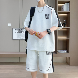 夏季 青少年男装 一套搭配帅气短袖 t恤短裤 初高中学生宽松运动套装