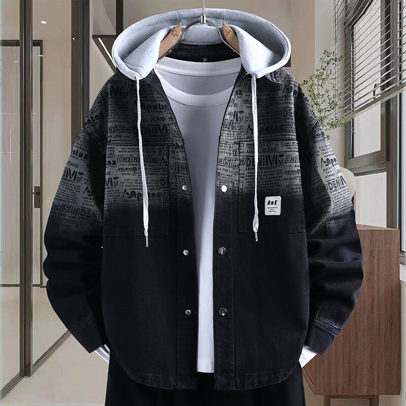 春秋季水洗牛仔衣青少年外套男时尚帅气初高中学生潮流渐变色褂子