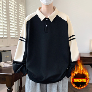 学院风翻领卫衣男生秋冬季加绒加厚上衣帅气青少年大童男装POLO衫