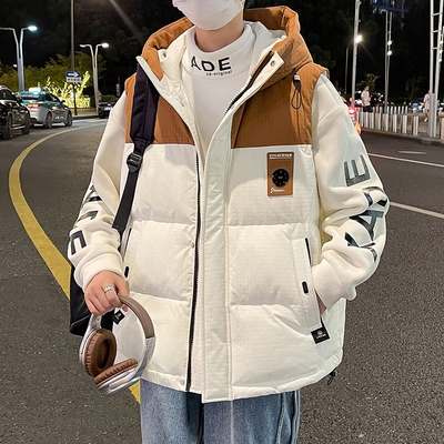 青少年羽绒棉马甲男初中高中学生坎肩棉衣冬季中大童外穿连帽背心