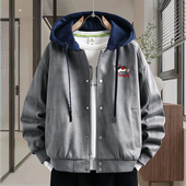 港风连帽外套男初高中学生宽松牛仔夹克春秋季 青少年男孩潮牌褂子