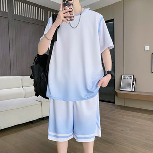 速干冰丝运动套装男夏季初中高中学生篮球服青少年短袖短裤两件套