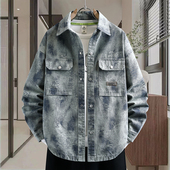 复古潮牌牛仔外套男春秋季 青少年休闲夹克 衬衫 高级感痞帅工装 长袖