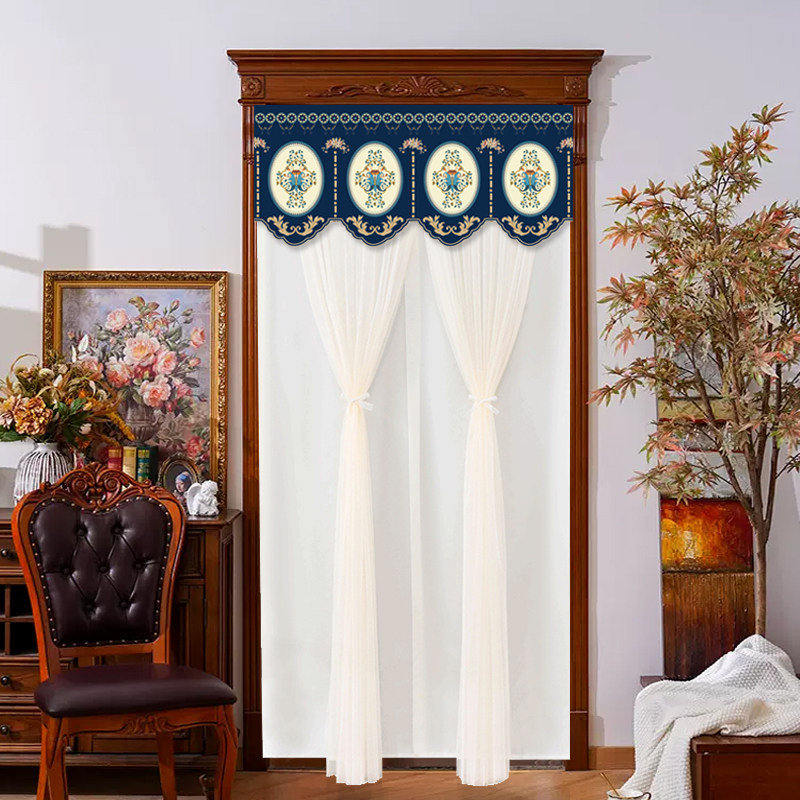 欧式蕾丝门帘家用免打孔网纱隔断帘新中式卧室挂帘双层遮挡帘半帘