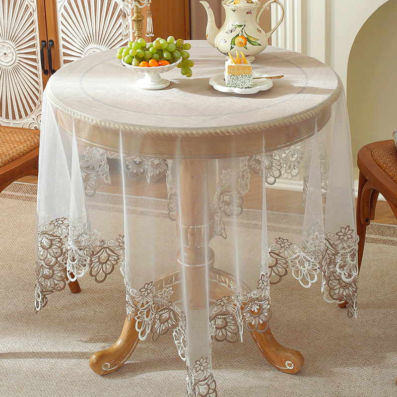 欧式小圆桌桌布布艺蕾丝绣花长方形台布家用防尘盖巾茶几餐桌布