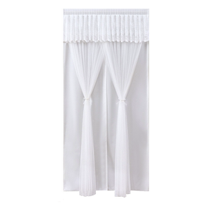 免打孔防蚊门帘布艺纱帘卧室蕾丝门帘隔断奶油风遮挡帘挂式双层帘