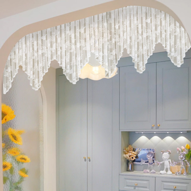 蕾丝白纱奶油风自粘魔术贴飘窗帘幔头半帘短帘门帘橱柜帘成品定制